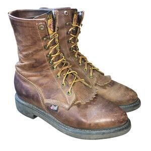 Justin Conductor 8" Brown Western Work Boots Mens 8.5 D 706 Kiltie Leather USA